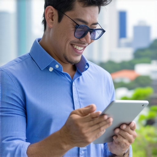 Business owner reviewing local SEO analytics with Honolulu skyline