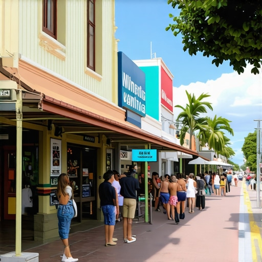 Honolulu street scene showcasing local businesses and Hawaiian culture