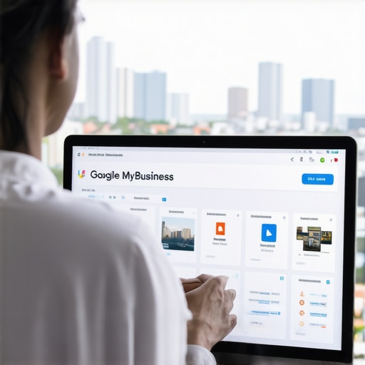A person analyzing local business data on a laptop with Honolulu cityscape in the background.