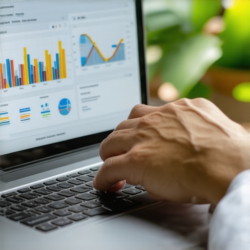 Person analyzing local SEO metrics on a laptop with Hawaii scenery in the background.