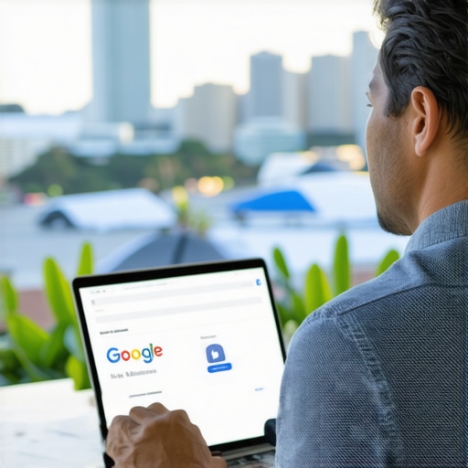 Hawaiian business owner working on laptop to improve Google Maps listing