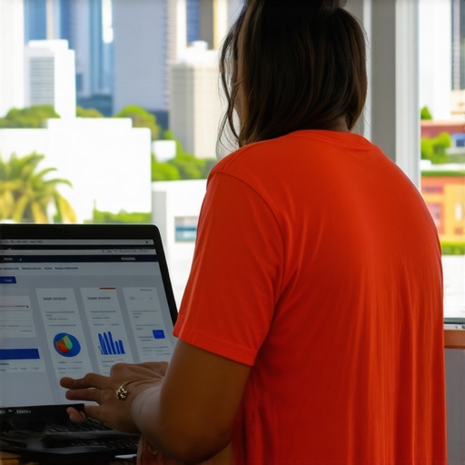 Person editing business directory listings on a laptop with Honolulu scenery in background.