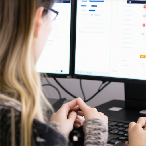 Person evaluating SEO metrics on two screens, emphasizing Honolulu local SEO tools.