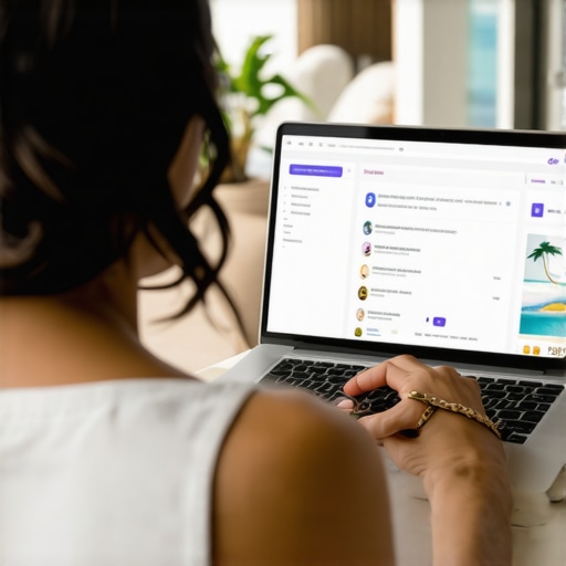 Person reviewing local SEO analytics on a laptop amidst Hawaii-themed setting.