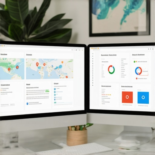 A workspace with SEO analytics tools open on multiple screens, highlighting local Honolulu maps and data.