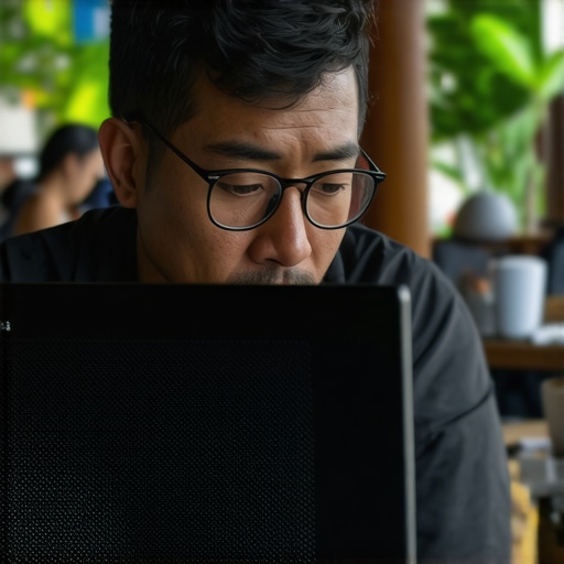 Honolulu business owner replying to customer reviews on laptop