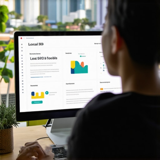 Person analyzing local SEO analytics on a laptop with Honolulu city view