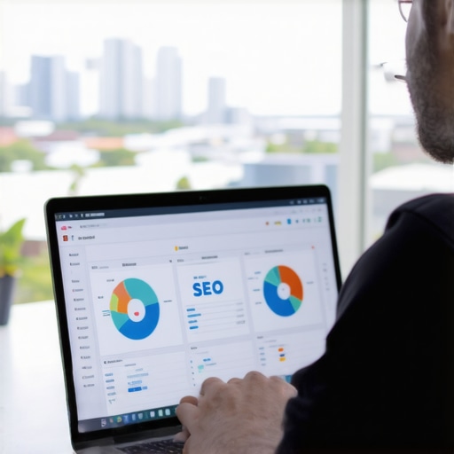 Person analyzing local SEO data with Honolulu skyline behind
