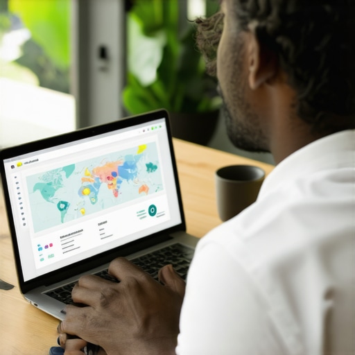 Business owner viewing local SEO analytics on a laptop with Hawaii maps and charts