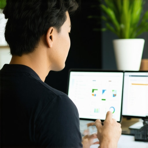 Honolulu Local SEO Tools in Action Business owner reviewing Google Analytics and Search Console on monitors with a Hawaiian backdrop